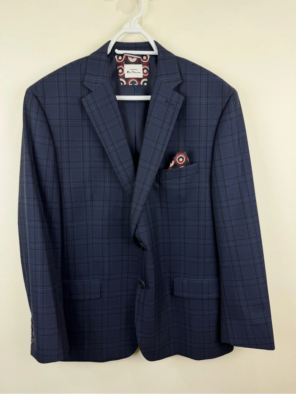 Ben Sherman Blue Plaid Sport Coat Blazer 48R Mod Slim Fit NWOT